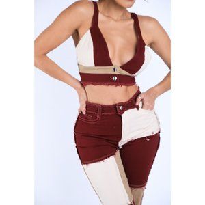 Women's Patching Feelings Crop Top Sexy Party Club Crop Top Patch Work Top